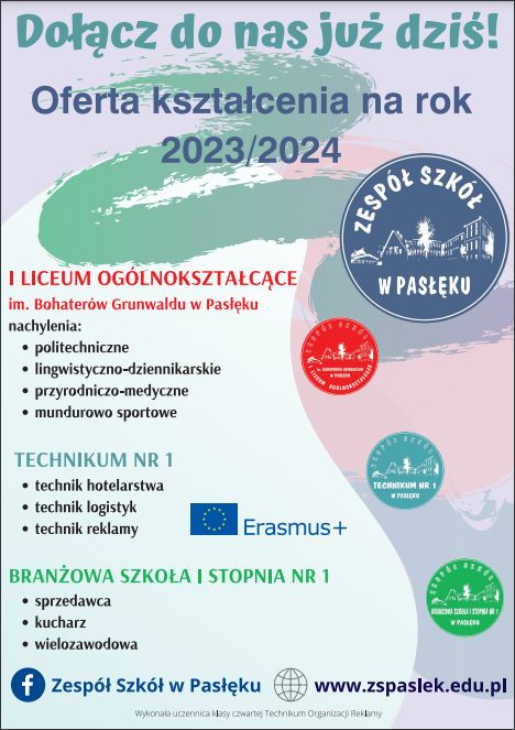 Oferta kształcenia na rok szkolny 2023/2024 - ZS Pasłęk
