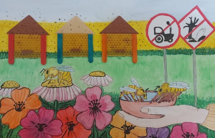 Warmińsko-Mazurski Ośrodek Doskonalenia Nauczycieli w Elblągu we współpracy z Zarządem Regionalnym Związku Pszczelarzy w Elblągu zorganizował  konkurs plastyczny pt. „Z każdej strony, pszczoły wymagają naszej ochrony”. Ideą konkursu jest przybliżenie w formie plastycznej tematyki związanej z zjawiskiem zmian klimatycznych mających wpływ na populację pszczół. Dzięki naszym pracom plastycznym postrzegamy problem ginięcia pszczół, które uważane są za gatunek zagrożony.Rozstrzygnięcie konkursu dopiero w sierpniu, ale cieszymy się, że mogliśmy wziąć w nim udział.