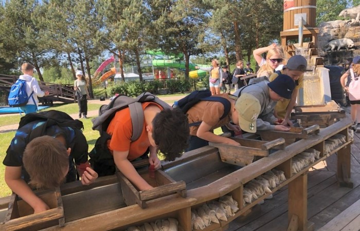 W dniach 15-18 maja 2024 roku uczniowie klas 4A i 5B wybrali się na wycieczkę do Łeby. Oto krótkie podsumowanie ich przygody.
Wizyta w Słowińskim Parku Narodowym była niezapomniana. Ruchome wydmy to unikalne miejsce, gdzie piaskowe pagórki przemieszczają się pod wpływem wiatru. Uczniowie mieli okazję spacerować po tych wydmach i podziwiać piękno natury.
W Łebie Parku czekało na nich wiele atrakcji: Zamek Strachu - dla odważnych, którzy lubią emocje; pojazdy Flinstonów - ciekawa atrakcja dla fanów kultowego serialu, Kopalnia złota - poszukiwanie skarbów; Labirynt magicznych luster - złudzenie nieskończonego lustra; zjeżdżalnie wodne 4 w 1 oraz zjeżdżalnia Boomerang - dla fanów wodnych atrakcji, zjazd na pontonach bez potrzeby przebierania się w stroje kąpielowe, wysokość ślizgu – 10 metrów; Diabelski Młyn, wysoki na 27 metrów wyposażony w 20 gondoli stoi nieopodal naszych zjeżdżalni, widok z góry zapiera dech w piersiach; park trampolin - ogromna przestrzeń, wypełniona parkourem, trampolinami, koszykówką, a także miejscem do robienia salt,  po których bezpiecznie wylądujesz na poduchę; autodrom - atrakcja którą zna niemal każdy! To must-have każdego parku rozrywki.
Uczniowie przemieszczali się po Łebie na melexach, co było wygodnym i ekscytującym środkiem transportu. Na koniec dnia uczniowie odpoczywali w Ośrodku Wypoczynkowym Fregata, gdzie mogli zrelaksować się po pełnym wrażeń dniu.
Wycieczka była udana, a uczniowie wrócili do domu z pięknymi wspomnieniami!