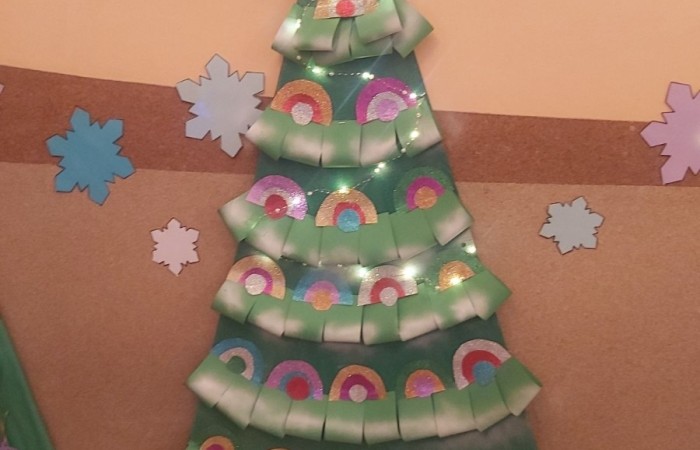 W oczekiwaniu na zbliżające się święta, w naszej szkole już od pewnego czasu gości magia Świąt Bożego Narodzenia.
Św. Mikołaj wysłuchał prośby dzieci, przynosząc wspaniałą choinkę. Uczniowie pięknie ją przystroili samodzielnie wykonanymi ozdobami. 
Na holu pojawiły się też makiety choinek, które każda z klas musiała udekorować w ramach konkursu. Dzieci wykazały się niesamowitą pomysłowością i zaangażowaniem, tworząc swoje świąteczne drzewko.
Komisja miała ogromny problem aby wybrać tą najładniejszą, gdyż wszystkie zasługiwały na pierwsze miejsce.
Panie: I. Matukiewicz, B. Ziębicka i M. Szymańska jako „zwycięzcę” ostatecznie wskazały choinkę klasy II B.
Klasy IB i III B zajęły II miejsce, a klasy IA, II A i III A zajęły miejsce III.
Wszyscy uczniowie otrzymali słodycze i zestawy papierów kolorowych.
Tak pięknie wykonane dekoracje i zapach choinki wprowadziły wszystkich w atmosferę zbliżających się Świąt Bożego Narodzenia.